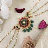 Vriksham Exquisite Floral Kundan Jadau Sheeshphool-Red Green-Green Bead-J2784